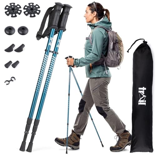 Trail Telescopic Walking Poles, 2 Pack, Adjustable 65–135cm, Teal