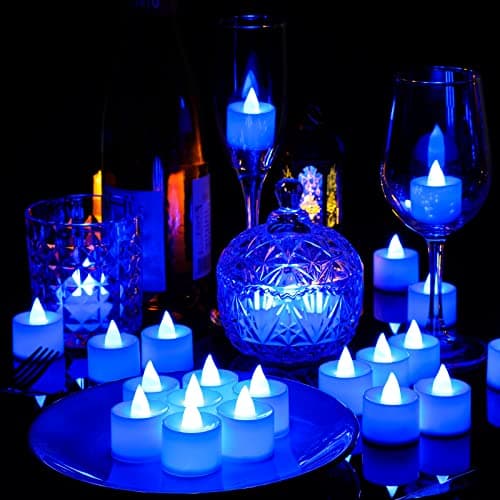 72 Pack Flameless Tea Lights Candles Blue LED Candles Wedding Flameless Flickering LED Candles Battery Operated Blue Tea Light Candle for Romantic Night Honeymoon Table Decor — view 3