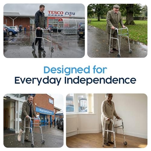 Eazy Folding Walking Frame with Wheels, Lightweight Adjustable Walker for Elderly and Disabled, Compact Folding Mobility Aid, 2-Wheel Zimmer Frame — view 6