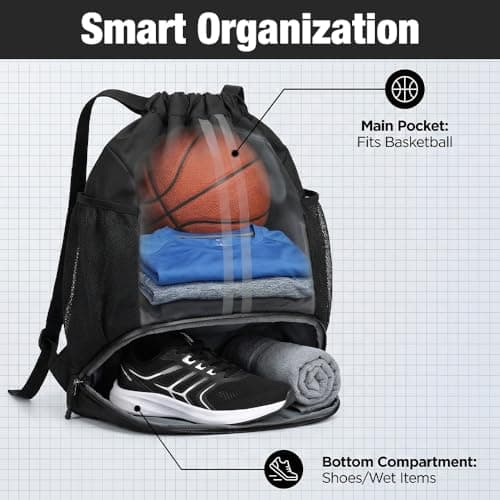 CLIUNT Drawstring Backpack for Gym & Swim, Waterproof Lightweight Sports Bag with Shoe Compartment, Large Capacity, Wet/Dry Pockets for Men Women — view 3