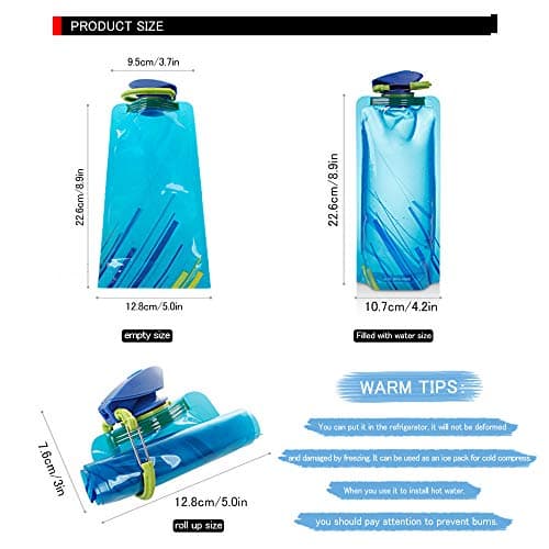 HMIEPRS 8PCS Collapsible Foldable Water Bottle, BPA Free Portable Reusable Water Bag with Carabiner for Outdoor Sports Hiking Adventure Travel Cycling Hiking (700ml, Blue, White, Red, Black) — view 2