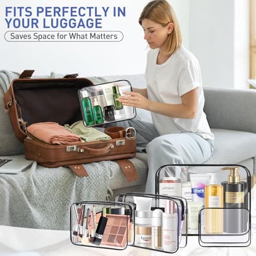 Lychico 4-Pack Makeup Bag, TSA Approved Clear Travel Toiletries Bag, Waterproof Cosmetic Bag with Zipper, Travel Essentials for Toiletries & Cosmetics — view 6