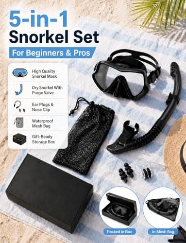 Vogista Snorkeling Gear for Adults, Dry Top Snorkel Set 180° Panoramic View Snorkel Mask Set, Anti-Leak and Anti-Fog Diving Mask for Snorkeling, Swimming, Travel - Black — view 3