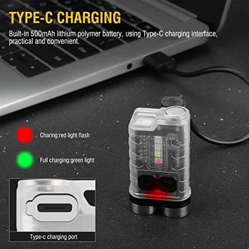 BORUIT V3 Mini Powerful Torch LED Super Bright 900LM with UV Red Blue Light,USB-C LED Rechargeable Small Pocket Keychain Torch,IP65 Waterproof 12 Modes Keyring Torch Flashlight with Magnet — view 5