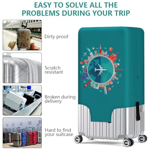 flintronic Travel Luggage Cover Elastic, Luggage Cover, Suitcase Cover, 29-32 Inch Suitcase Protective Cover, with Luggage Tag*1 (XL, Green-Plane) — view 3