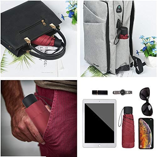 Vicloon Travel Mini Umbrella for Purse,6 Ribs Mini Umbrellas,Coating Layer Fabric Blocking UPF 50 UV Protection 99.9% Compact Folding Purse Umbrella, Travel Sun Umbrellas Lightweight Small Compact — view 6