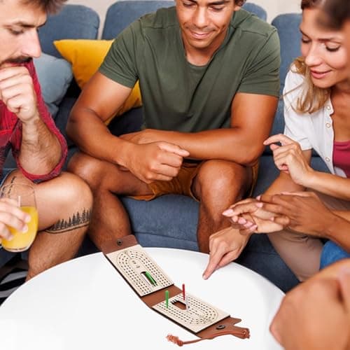 PU Leather Cribbage Board - Travel Game Set, Traditional Interactive Card Game | Storage Compartment Board | Durable Family Entertainment Toy | Kids Teens Adults Boys Girls Men Women Traveling Games — view 2