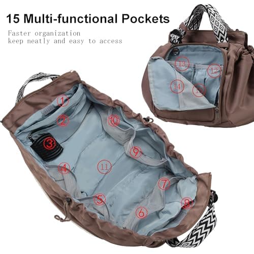 Fashowlife Tote Bag Large Capacity Lightweight Backpack with 15 Pockets Nylon Shoulder Bag for Car Travel Mother Bag, Khaki, L — view 5