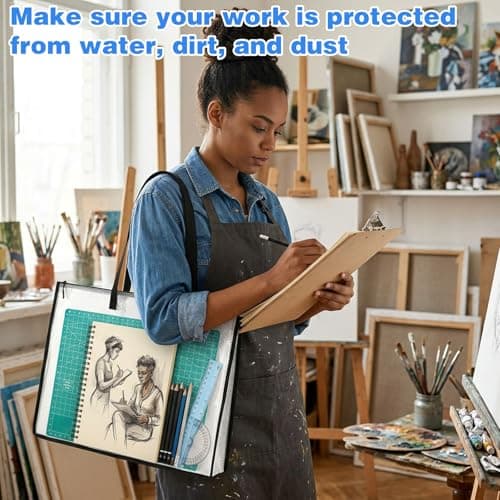 Andibro A2 Art Portfolio Folder Case, 19 x 25 Inch Clear Art Folder Portfolio Bags Carry Case with Handle and Zipper for Artwork Posters Scrapbooks Supplies — view 6