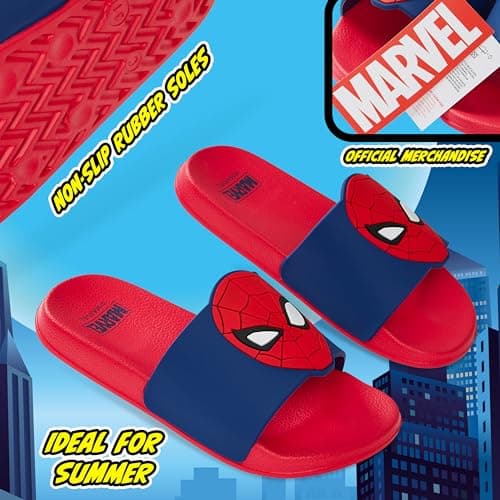 Get Trend Marvel Spiderman Sliders for Boys Non Slip Shower Beach Pool Shoes for Travel Holiday Essentials Summer Slippers (Red/Blue, 10 UK) — view 4