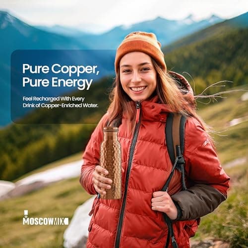 100% Copper Water Bottle - 34 oz Extra Large - Hammered Finish Pure Copper Water Bottle for Drinking - Handcrafted Ayurvedic Leak-Proof Vessel for Healthy Hydration - Premium Ocean Blue Gift Box — view 5
