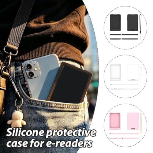 Silicone Protective Case Compatible with XTEINK X3, Soft TPU Protective Cover for 3.7" E-Reader, Shockproof Anti-Scratch, Clear Shell for Pocket eReader Accessory (Black) — view 2