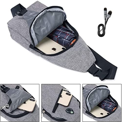 flintronic Sling Bag, Men Women Chest Bag with USB Charging Port & Earphone Port, Lightweight Crossbody bag for Hiking, Walking, Cycling, Traveling (Include 1* Climbing Hook & 1*USB Cable) — view 4