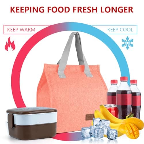 Vicloon Lunch Bags for Women Men, Portable Lunch Box Bag, Insulated Cooler Bag Thermal Leak-Proof Lunch Organizer, Thermal Cooler Bag for Work Outdoor School Travel - Watermelon Red — view 6