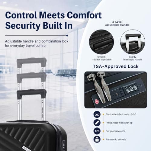 Luggage Depot Cabin Suitcase, 55x38x20cm TSA Lock for City Breaks, Black — view 6
