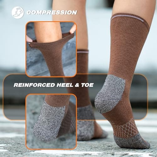 Rahhint Merino Wool Work Socks 3 Pairs Durable Compression Moisture Wicking Anti Blister Cushion Crew Outdoor Running Socks — view 5