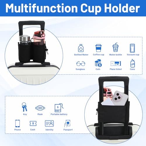 Luggage Travel Cup Holder, Free Hand Drink Caddy Hold Two Coffee Mugs, Fits Roll on Most Suitcase Handles, Gifts for Flight Attendants &Frequent Travelers Accessories — view 6