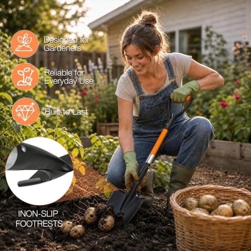 28-Inch Mini Garden Shovel, Fiberglass Handle with D-Grip & Alloy Steel Head for Car Emergency Kit, Beach, Planting & Light Duty Digging — view 5
