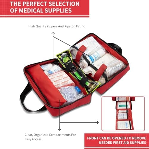 Kitgo Small First Aid Kit 214 Piece Any Emergencies, Ideal for Home, Survival, Camping, Hiking, Hunting, Office, Car, Outdoor (Red) — view 5