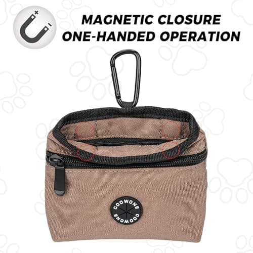 COOWONE Dog Treat Pouch with Pet Training Clicker, Detachable Dog Puppy Training Treat Bag, 900D Oxford Cloth Magnetic Closure Small Dog Walking Bag for Travel or Outdoor Use (coffee) — view 2