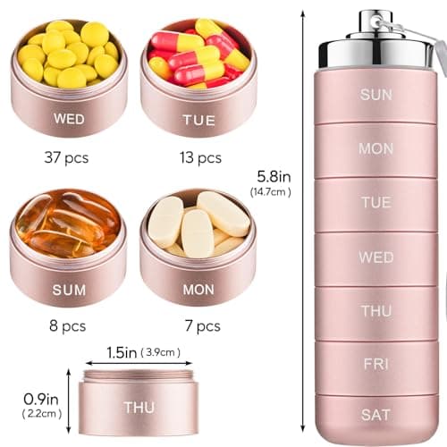 Mossime Metal Pill Organiser 7 Day: Stackable, Waterproof, Travel, Pink — view 4