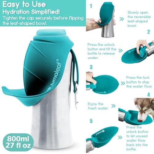 LumoLeaf Portable Dog Water Bottles 800ml, Stainless Steel Pet Travel Water Bottle Dispenser for Walking, Hiking and Outdoor, Portable Water Bowl for Large Dogs (Blue) — view 5