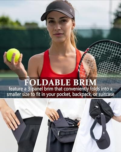GADIEMKENSD Summer UPF 50+ Foldable Visor Hats Breathable Quick Drying Sun Visors for Women Reflective Tennis Cap Adjustable Golf Hats for Men Travel Sports Cycling Running Accessories White — view 2