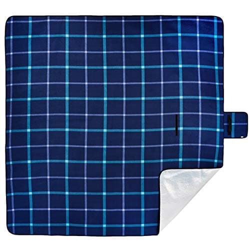 Amazon Basics Picnic Travel Blanket with waterproof backing, 200 x 200 cm (Rectangular), Blue/White, Kitchen — view 2