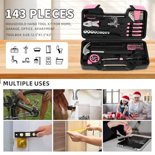 HANGYING 143 Piece Pink Home Repair Tool Kit for Women with Storage Case — view 5