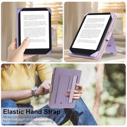 HoYiXi Universal Case For 6.8",7" eReader,Compatible with Kindle/Kobo Clara HD/Kobo Clara 2E/Paperwhite/PocketBook/Tolino eReader,with HandStrap/Kickstand, Cover for 6.8"-7'' eReaders,Purple — view 6