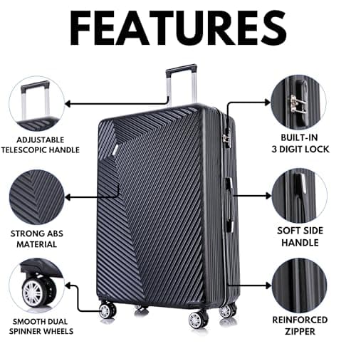 FLYMAX Medium Suitcase 4 Wheel Lightweight Luggage Hard Shell ABS Travel Case Hold Check in Fits 15kg - 20kg Medium Size + 3 Digit Lock + Telescopic Handle 67 Litre Capacity — view 3
