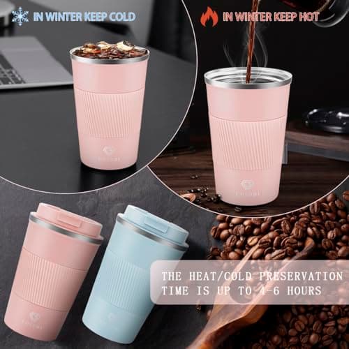 CS COSDDI Travel Mugs, Insulated Coffee Cup with Leakproof Lid - Reusable Coffee Cups Travel - Car Coffee Cup - Stainless Steel Coffee Mug for Hot and Cold Water and Tea, 380ml — view 3