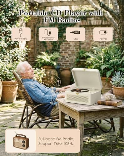 KOVCDVI Retro CD Players for Home with Bluetooth, Radio & Speakers White — view 6