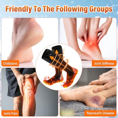OHFAMO Rechargeable Heated Socks for Men Women, Electric Heated Socks with 2 Rechargeable 5V 5000mah Battery Powered 360° Foot Warmer 4 Levels Heating Suitable for Hiking Camping Outdoor, UK 3~13 — view 4