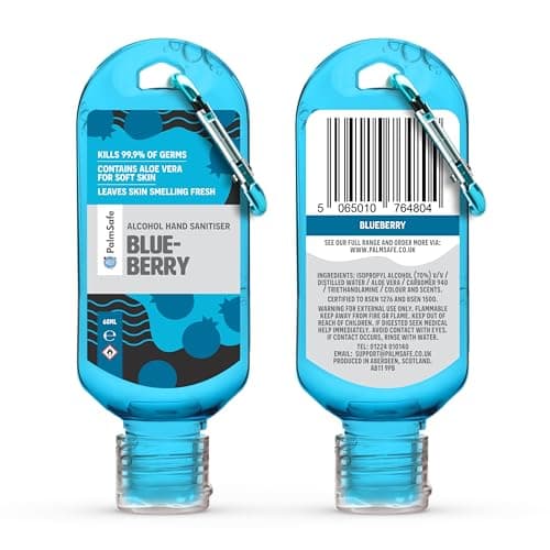 Palm Safe Blueberry 3 Pack 60ml Anti Bacterial Premium Hand Sanitiser Travel Size Refillable Clip Bottle Quick Drying Non Sticky Extra Moisturising Kills 99.9% of Viruses and Bacteria — view 6