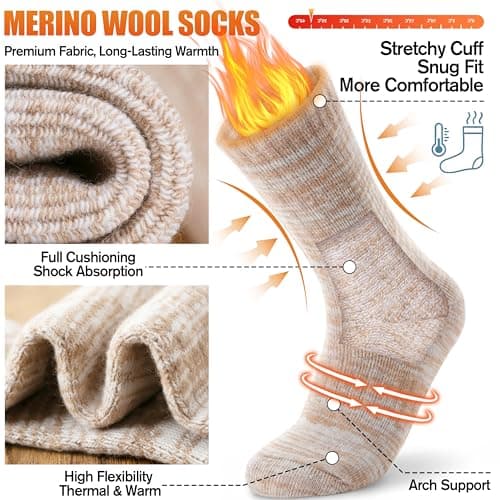 EBMORE Merino Wool Thermal Warm Socks for Women Men Thick Winter Walking Hiking Cosy Crew Comfy Gifts Socks 4 Pairs Stocking Fillers(Beige/Grey/Dark Grey/Black, 3-7) — view 2