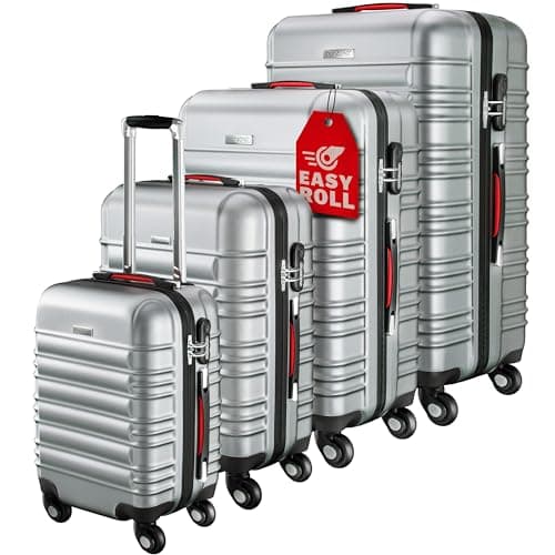 Monzana® 4 Piece Suitcase Set, Luggage Sets for Travel, 4 Wheels, Silver