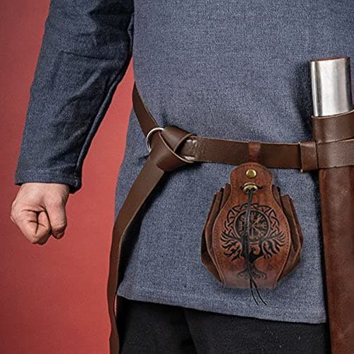 HiiFeuer Medeival Faux Leather Pouch, Portable Drawstring Purse, Vintage Belt Pouch Dice Bag for LARP Ren Faire (Phoenix Brown) — view 2
