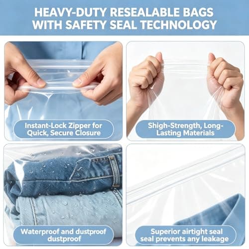 Ziplock Bags for Clothes, 25Pcs Large Clear Plastic Storage Bags 60x40cm — view 3