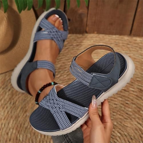 Sandals Women Wide Fit Adjustable Ankle Strap Open Toe Comfort Summer Ladies Shoes Casual Holiday Walking Sports (Z02 Blue, 6) — view 4
