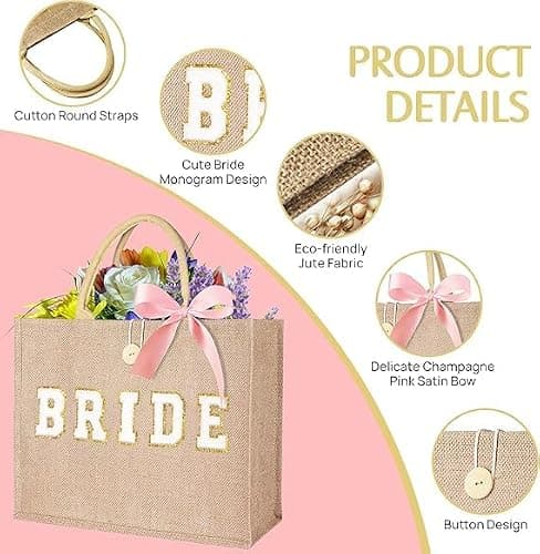 JUSTOTRY 1pcs Bride to Be Tote Bag, Beige, Hen Party Bag with 'BRIDE' Lettering, Hen Do Accessory, Bridal Shower Gift, Engagement Party Decoration — view 4