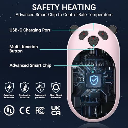 Enituo Hand Warmers Rechargeable 2 Pack, 3 Levels Heating 6000mAh Portable Electric Handwarmers, Cute Panda Pocket Heater Xmas Warm Gifts for Golf Hunting Hiking Camping Outdoor Activities - Rose Gold — view 3