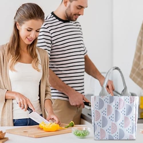 Insulated Lunch Bag Drawstring Closure Top Design Cotton Linen Reinforced — view 5