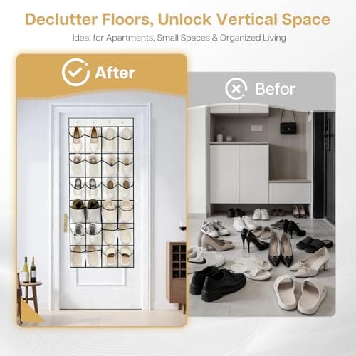 lafo Over Door Shoe Storage, Shoe Organizer with 24 Pockets, Hanging Storage for Closet, Bedroom, Bathroom, 4 Reinforced Hooks, Large Mesh Shoe Hanger, Space Saving (White, 24 squares) — view 6