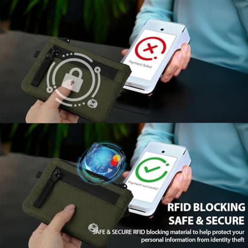 DiULi Small RFID Blocking Wallet for Men & Women | Secure Travel Zip Card Holder with Coin Pocket | Compact Slim Minimalist Black RFID Wallet Green — view 3