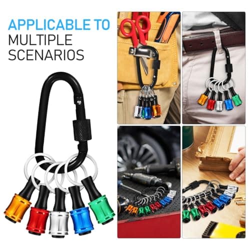 HANABASS 1/4 Shank Bit Holder Key Chain Set Drill Bit Holder Extension with Carabiner Clip Keyring 10 Pcs Quick Release Socket Adapter for Tool Bag Belt and Diy Projects — view 5