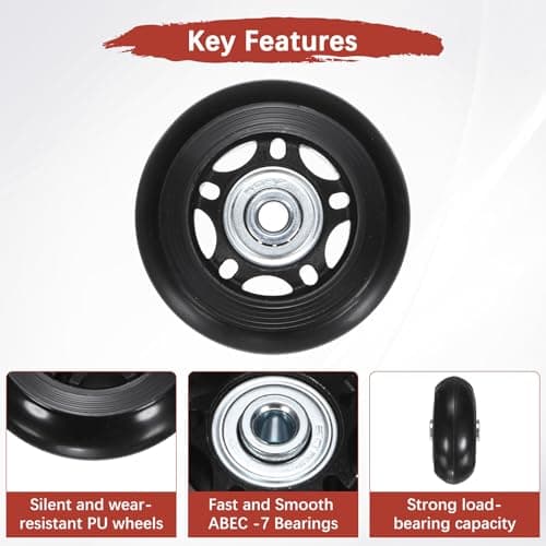 TIXIPEM 2pcs Luggage Suitcase Replacement Wheels 60x24mm, Black — view 5