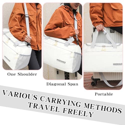 Large Gym Bag Duffle Bag with Shoes Compartment for Women Men, White — view 6