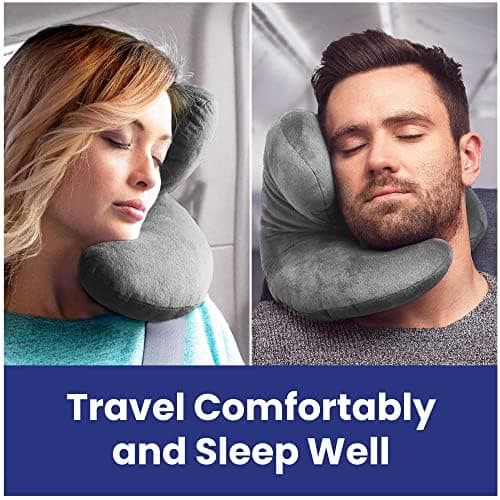 J-pillow Travel Pillow (no scarf) - Complete Support for Head, Neck and Chin, Multi-Patented. British Invention of the Year. Best Neck Pillow for Airplanes. (Silver Grey) — view 3