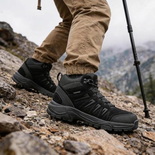 OUTJET Men's Waterproof Walking & Hiking Boots Lightweight, Black — view 2